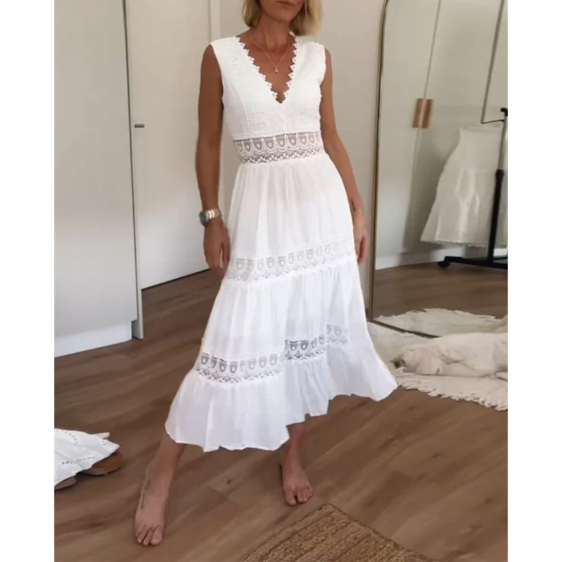 Agnes™ - Vacation Lace Dress with V-Neck