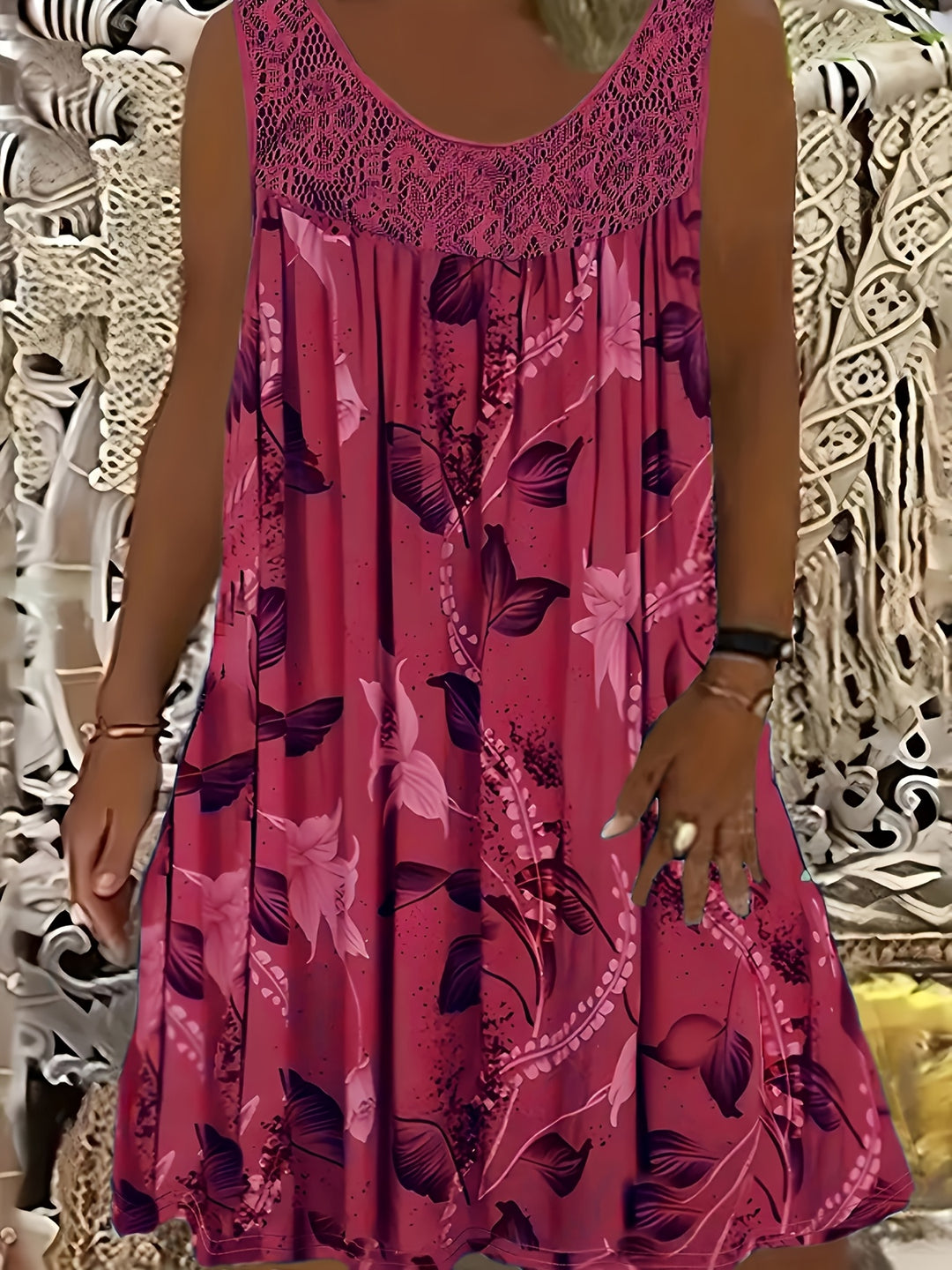 Eleanor™ – Elegant Floral A-Line Dress with Lace Trim