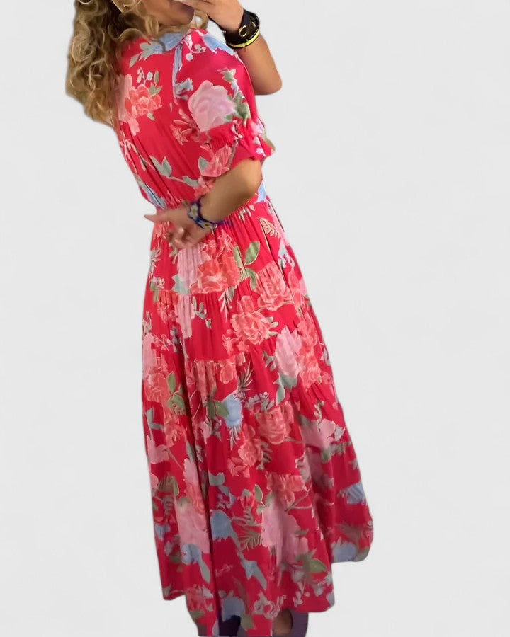 Cecily | Elegant Floral V-neck Dress