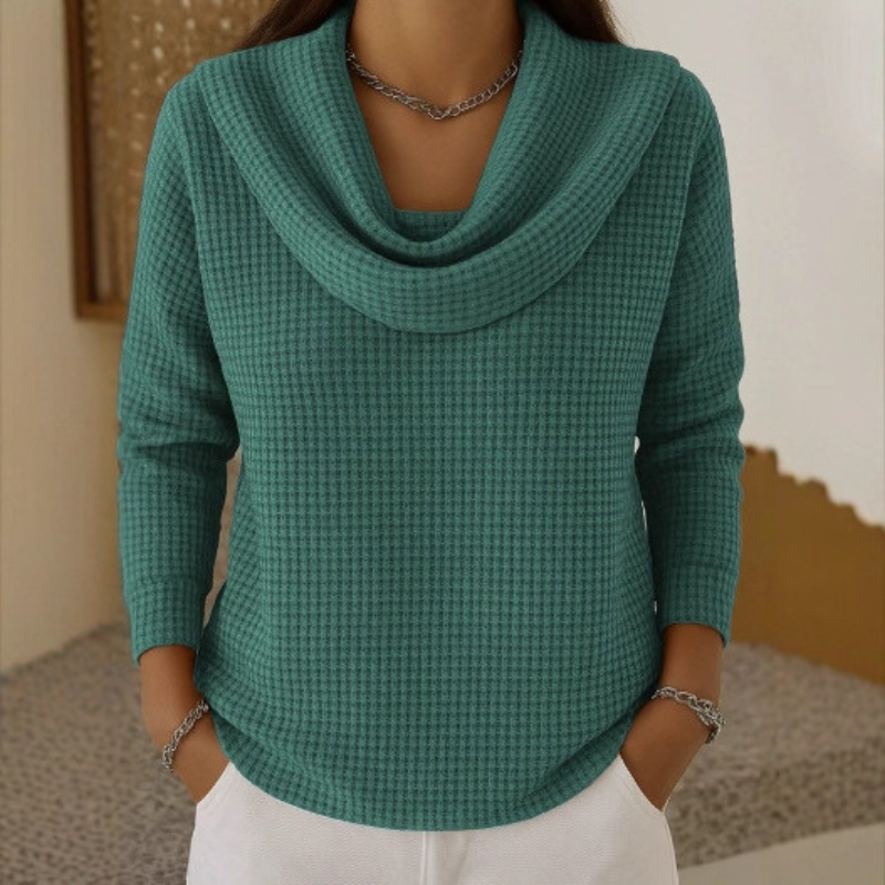 Judith™ | Pull Gaufré Chaud avec Col Cascade Élégant