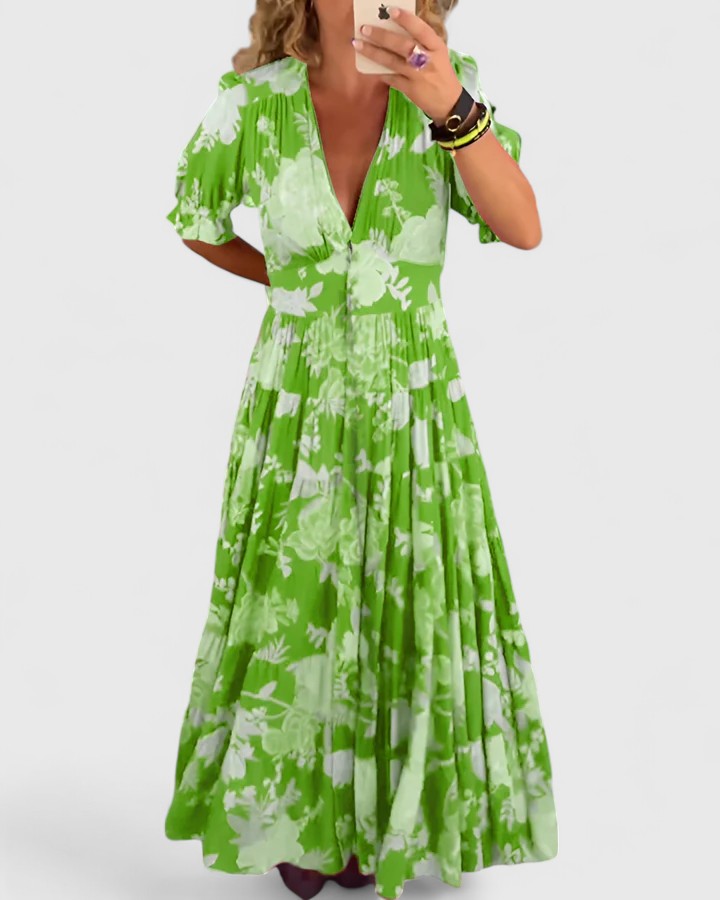 Cecily | Elegant Floral V-neck Dress