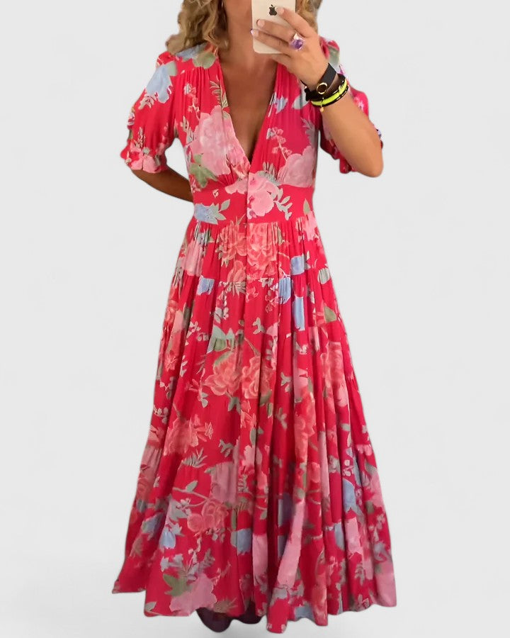 Cecily | Elegant Floral V-neck Dress