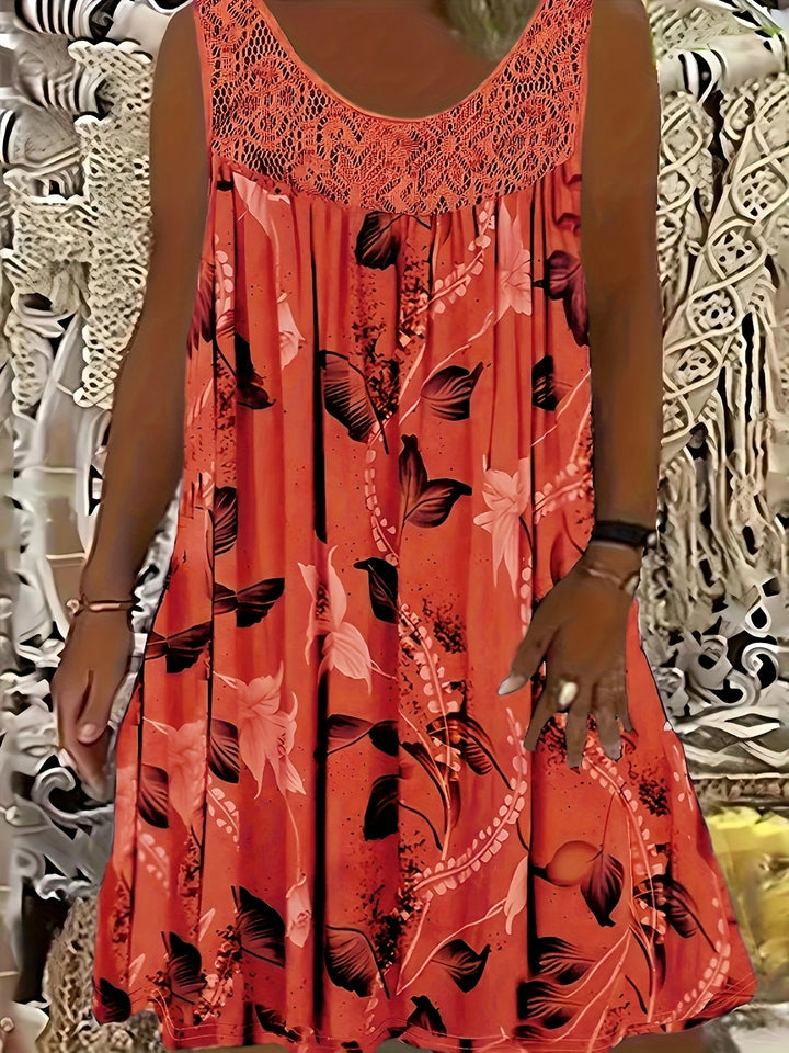Eleanor™ – Elegant Floral A-Line Dress with Lace Trim