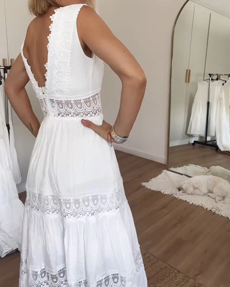 Agnes™ - Vacation Lace Dress with V-Neck