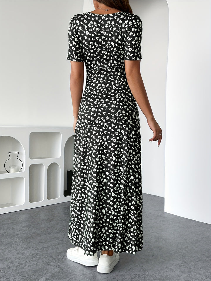 Martina™ | Elegant V-Neck Floral Print Dress
