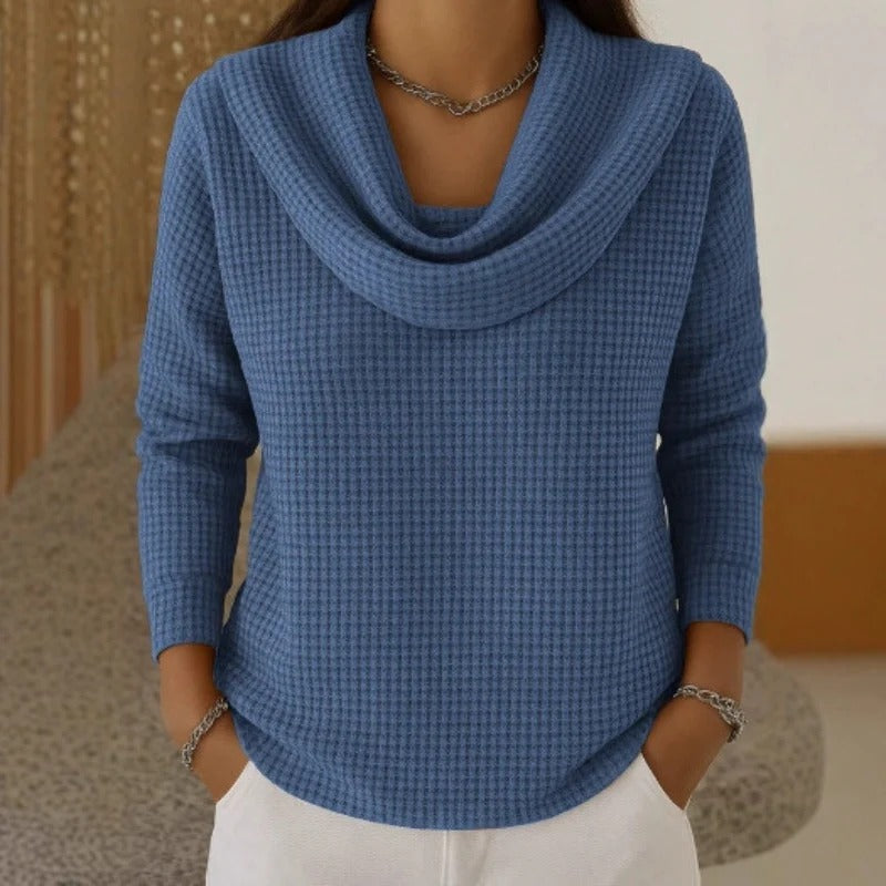Judith™ | Pull Gaufré Chaud avec Col Cascade Élégant