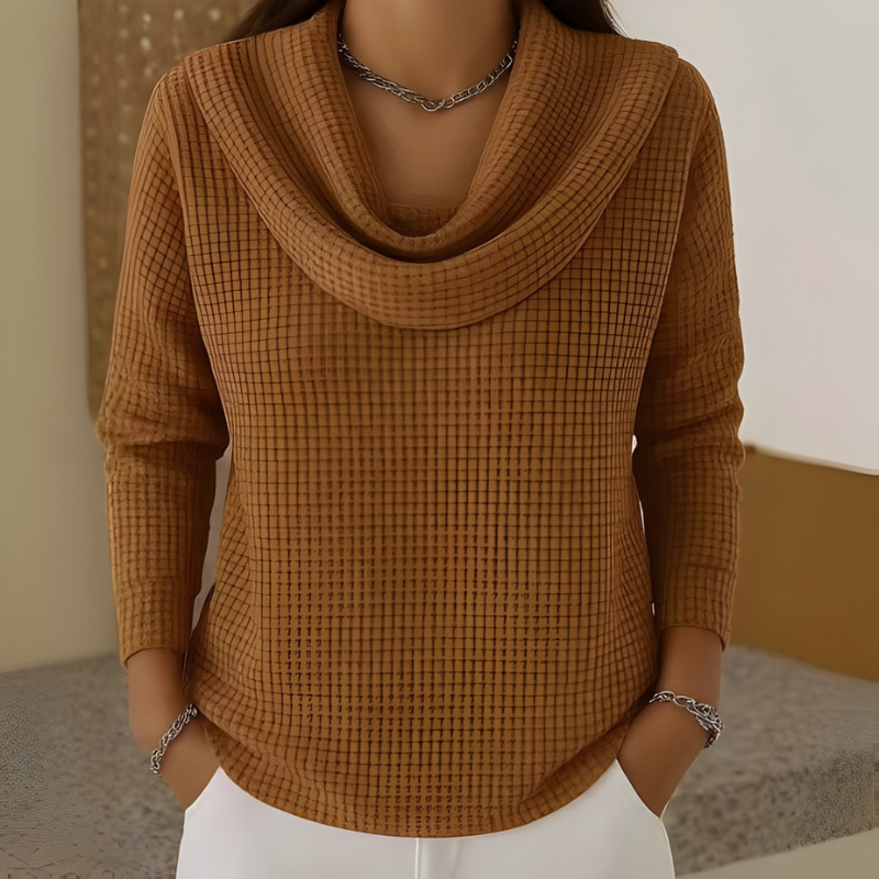 Judith™ | Pull Gaufré Chaud avec Col Cascade Élégant