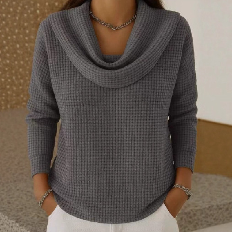 Judith™ | Pull Gaufré Chaud avec Col Cascade Élégant