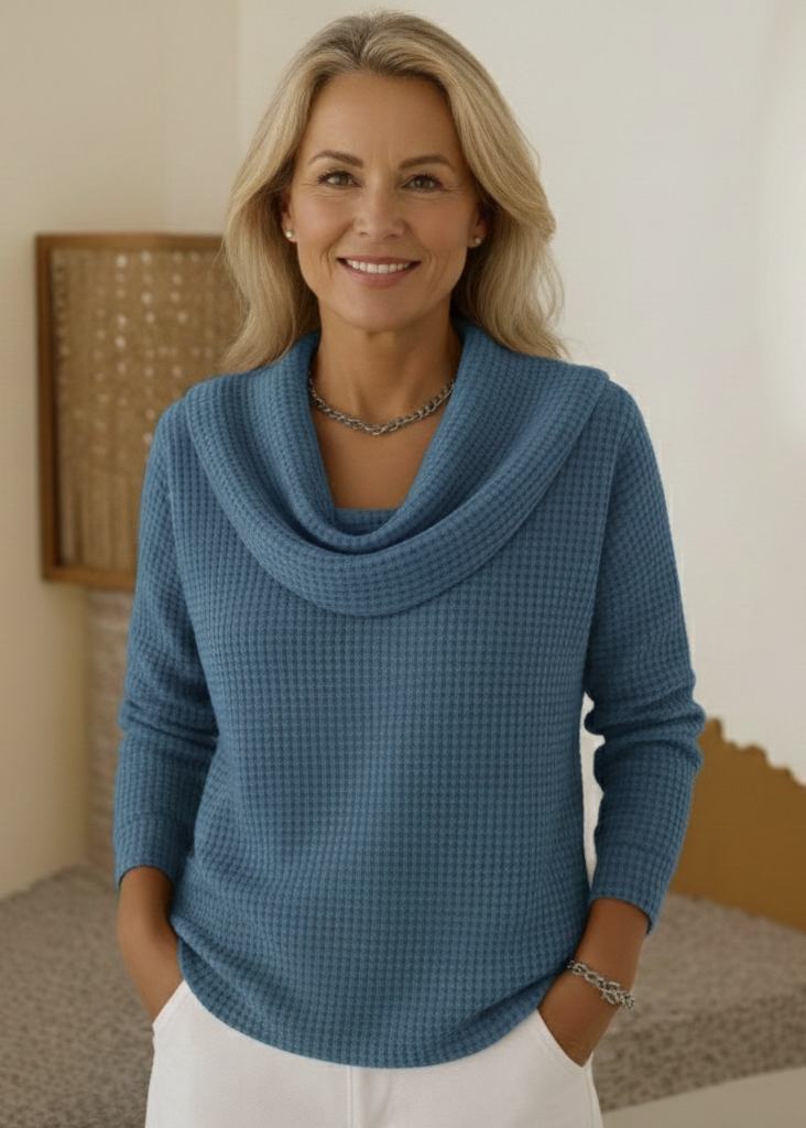 Judith™ | Pull Gaufré Chaud avec Col Cascade Élégant