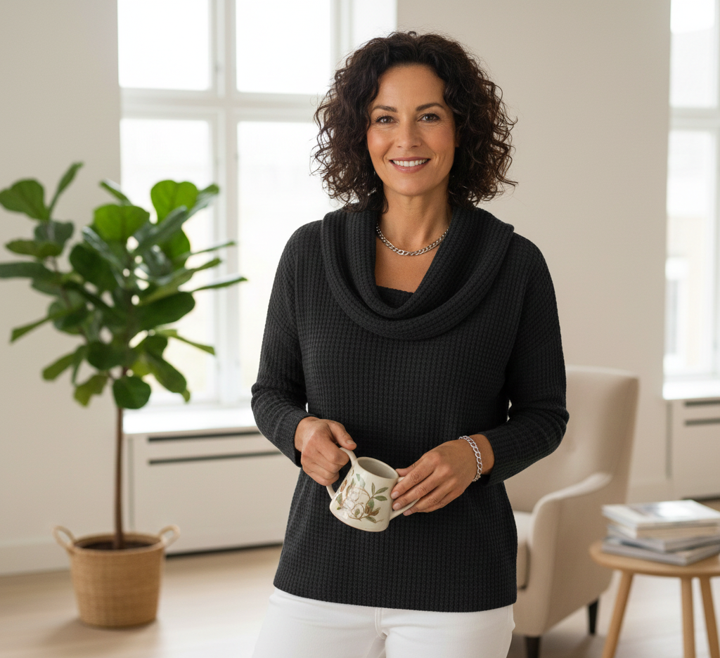 Judith™ | Pull Gaufré Chaud avec Col Cascade Élégant