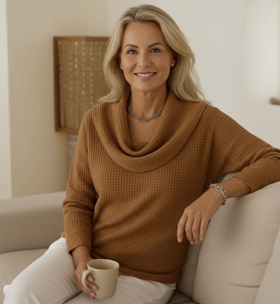 Judith™ | Pull Gaufré Chaud avec Col Cascade Élégant