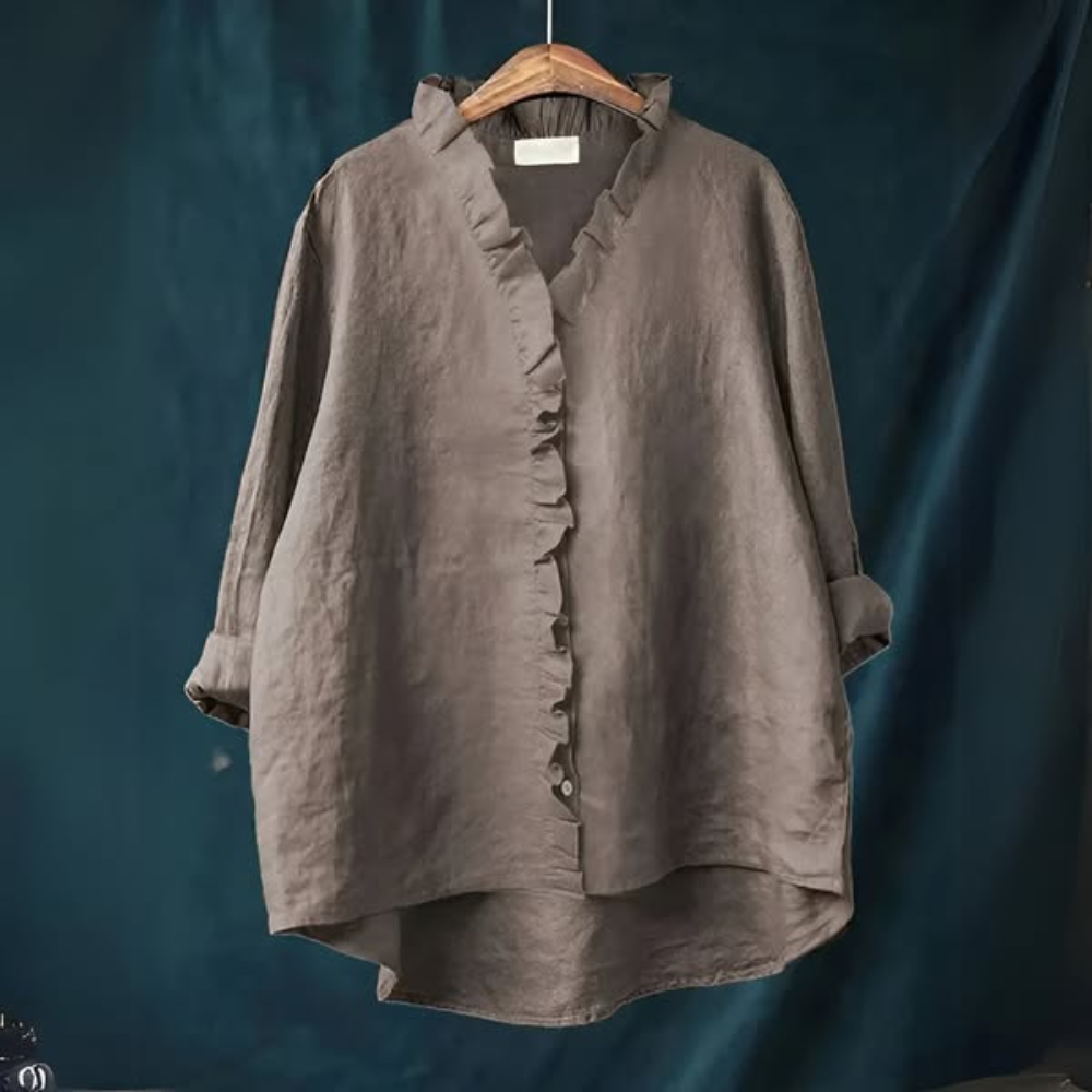 Wendy | Loose-fitting blouse with ruffle collar for women