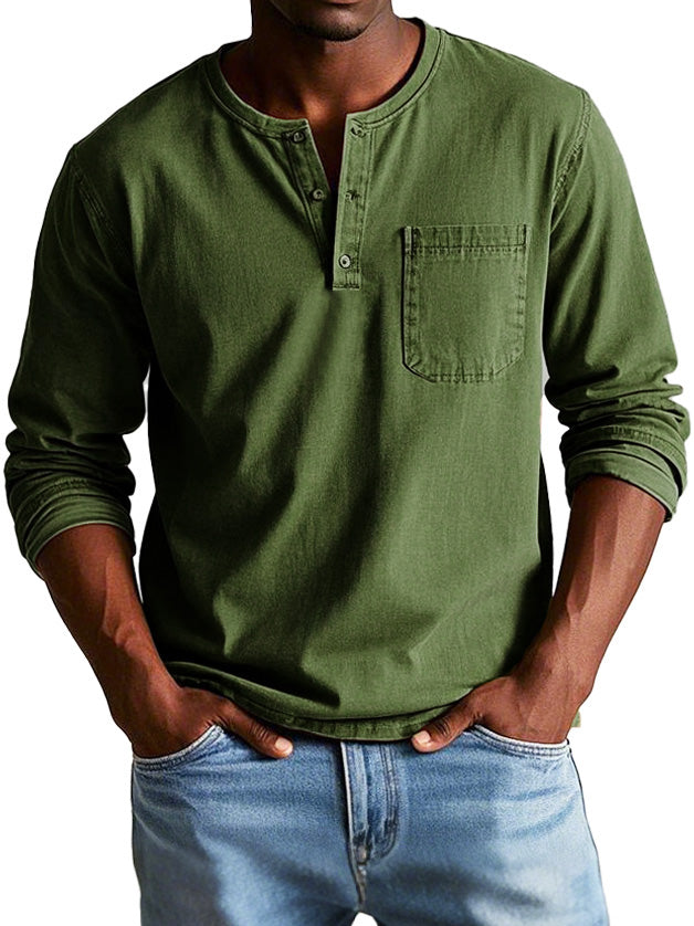Richard  | Men's Casual Henley T-shirt with Buttons and Chest Pocket