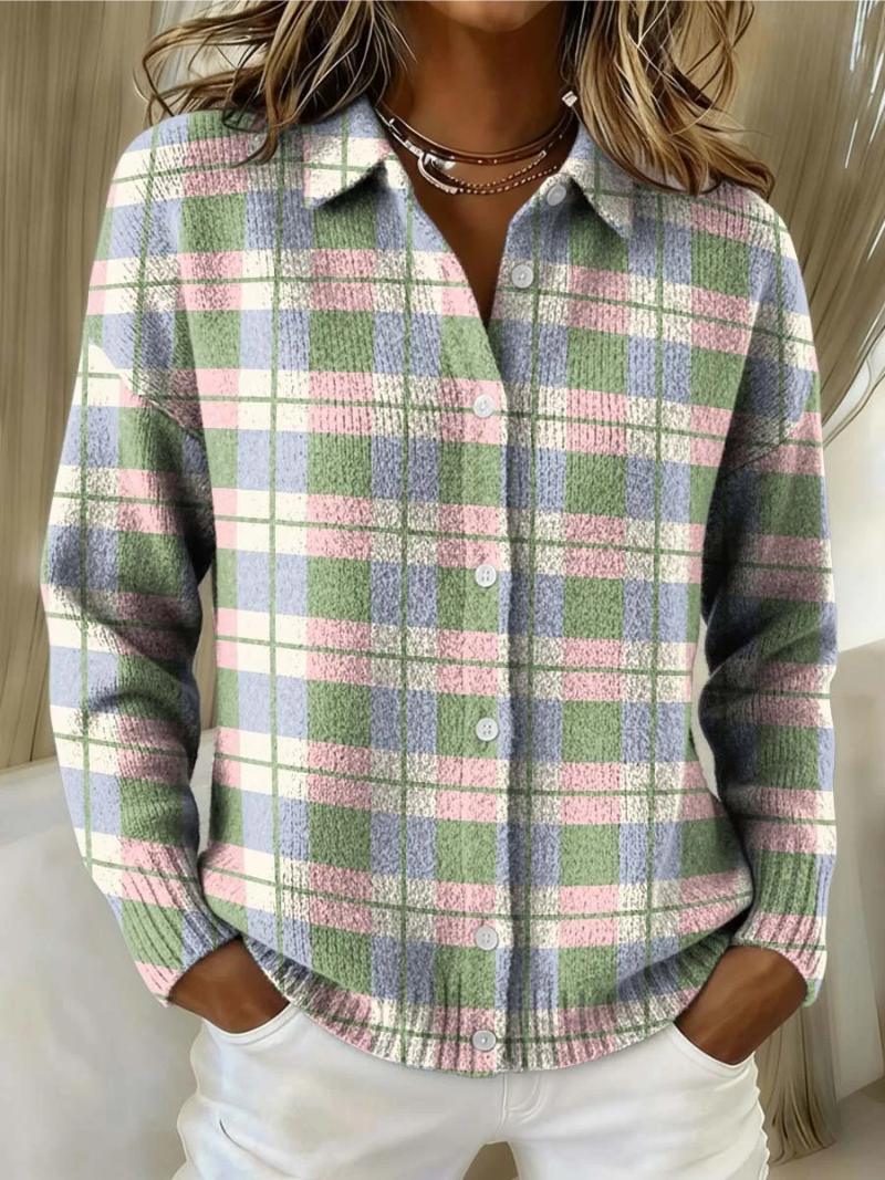Lena – Pastel Checked Knitted Blouse