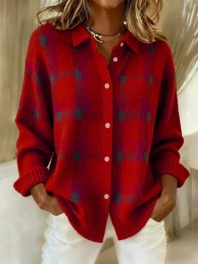 Mila – Checkered Knit Blouse