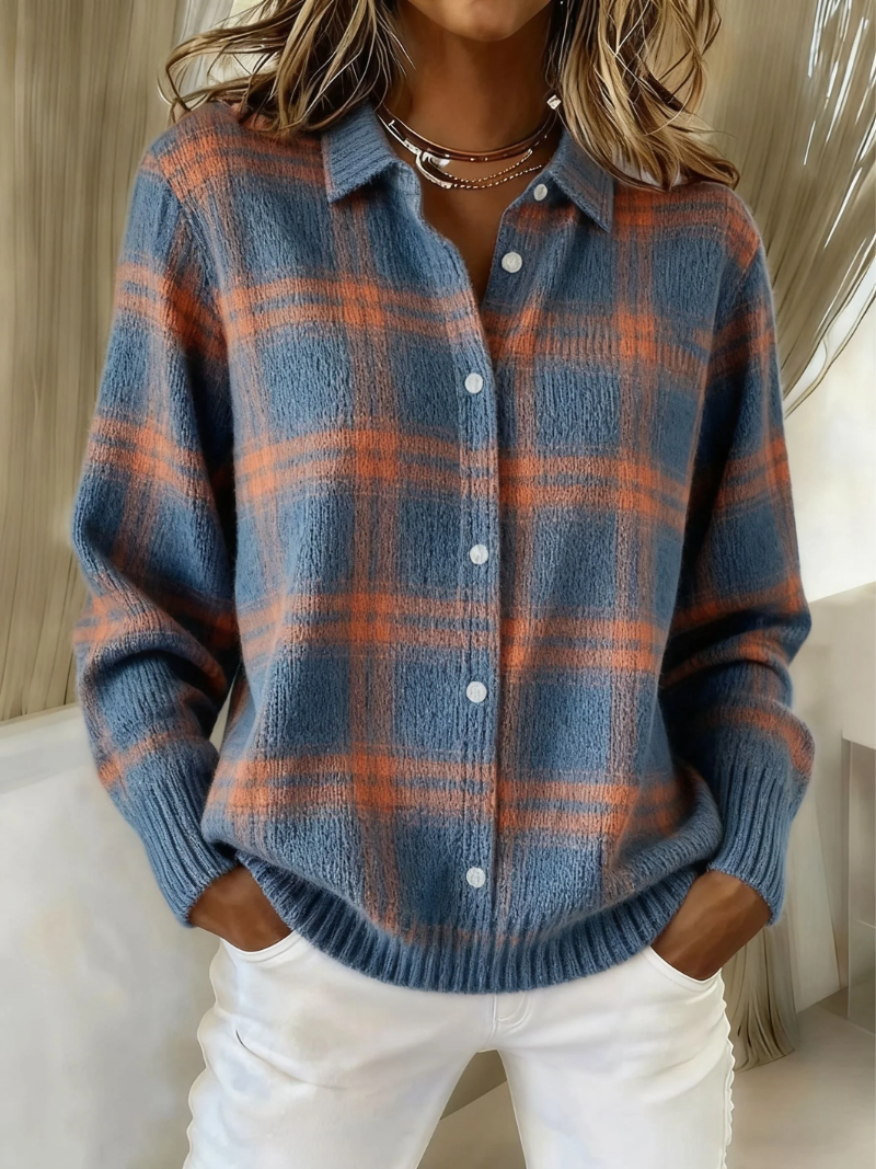 Mira – Check Pattern Knitted Blouse