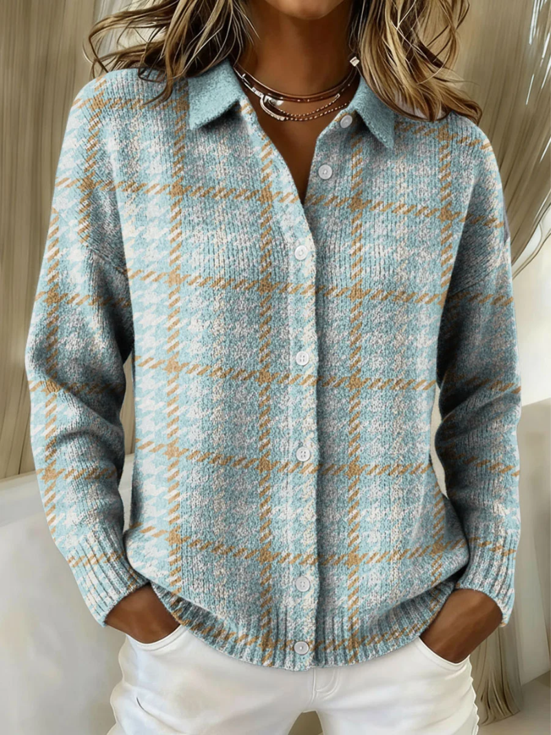 Tara – Checkered Blouse with Beige Highlights