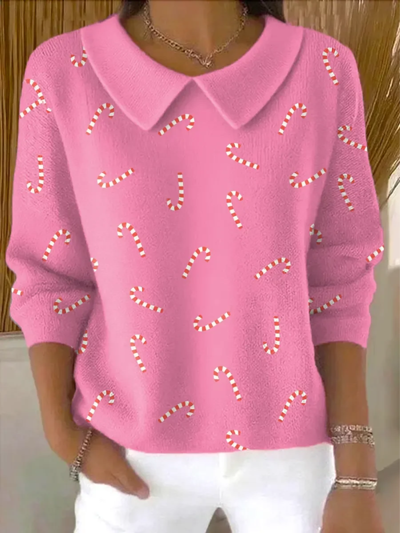 Elena – Festive Candy Cane Print Christmas Sweater