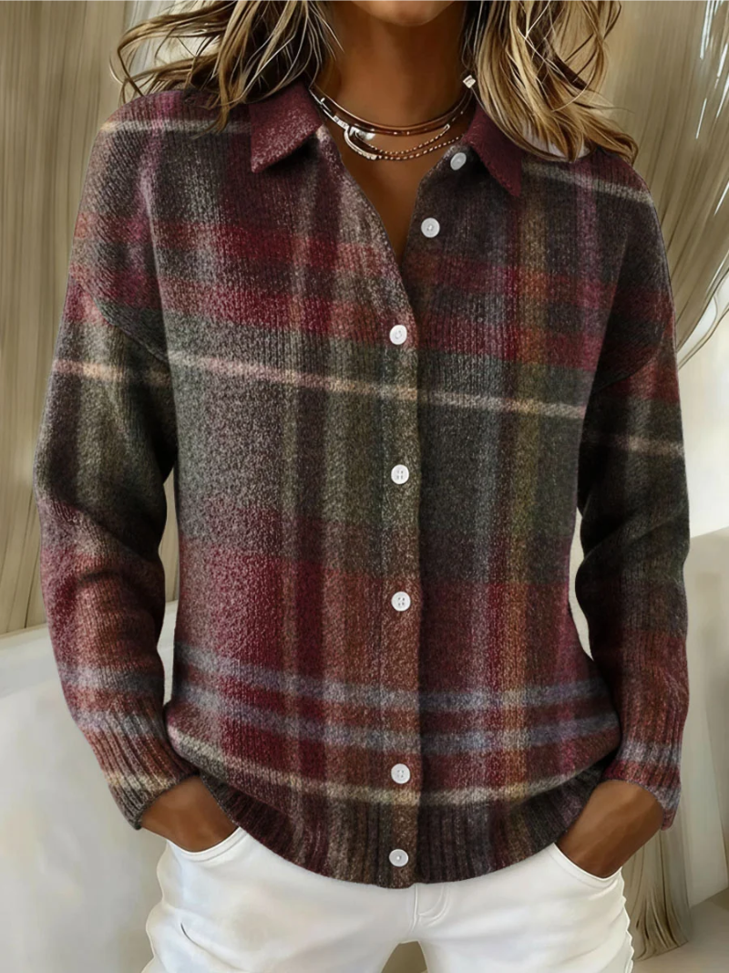 Emily – Plaid Knit Blouse