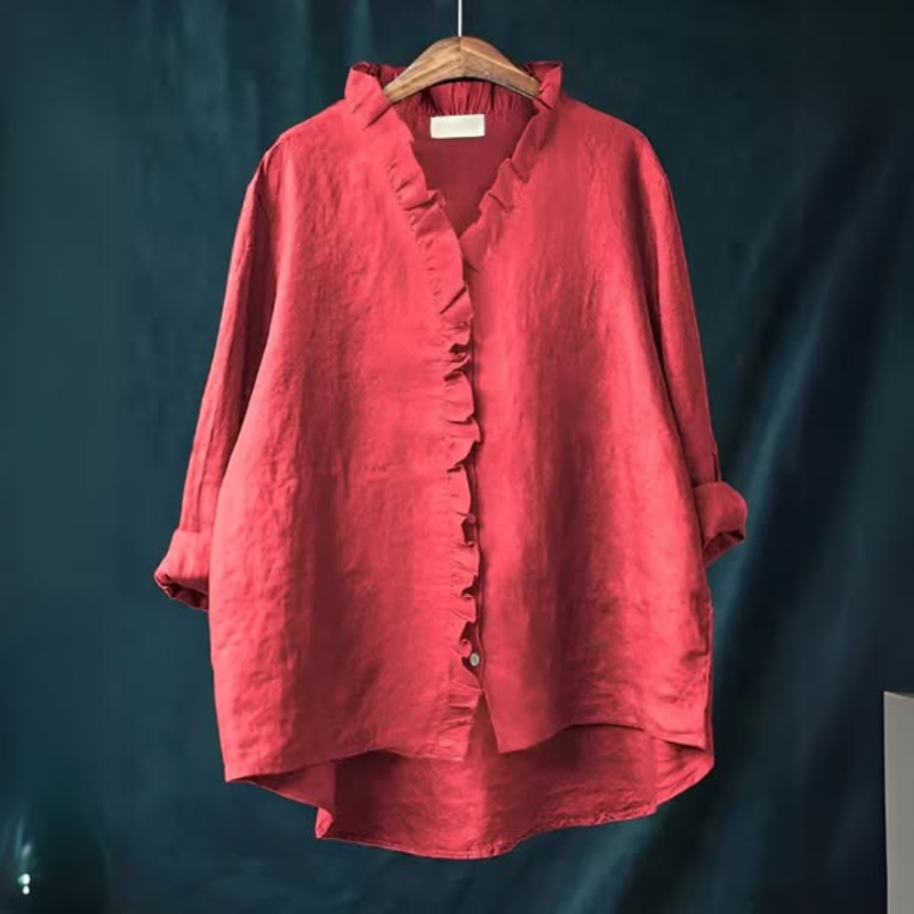 Wendy | Loose-fitting blouse with ruffle collar for women