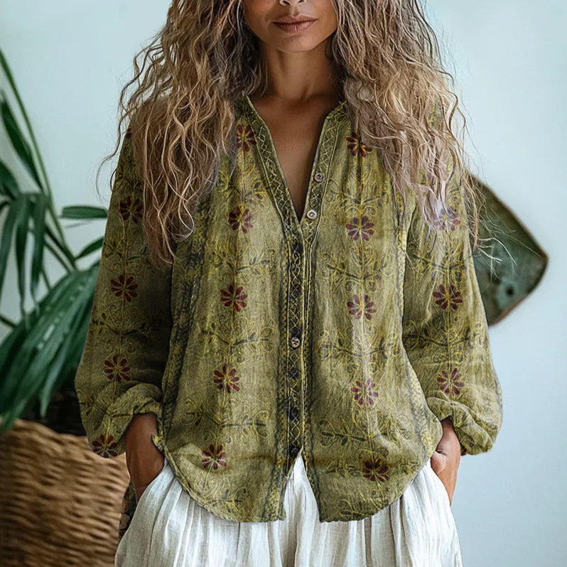 Amber™ I Vintage Leaf Print Blouse