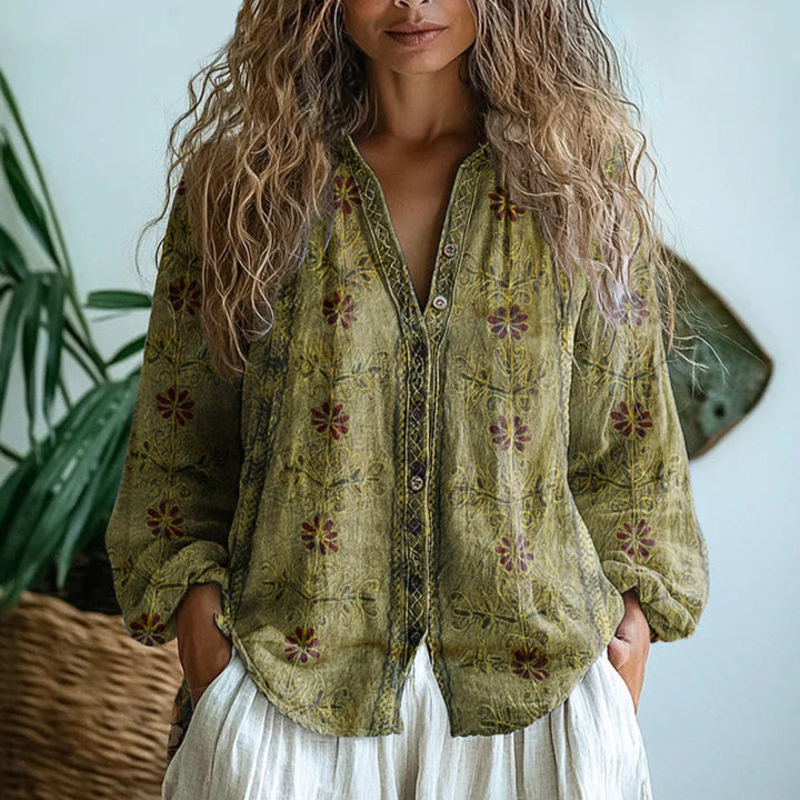 Amber™ I Vintage Leaf Print Blouse