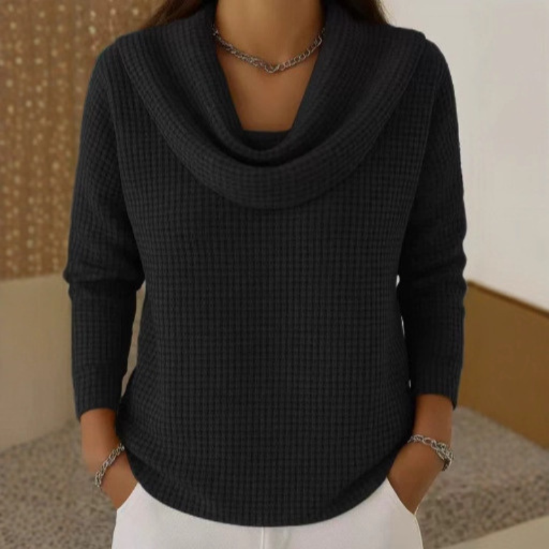 Judith™ | Pull Gaufré Chaud avec Col Cascade Élégant
