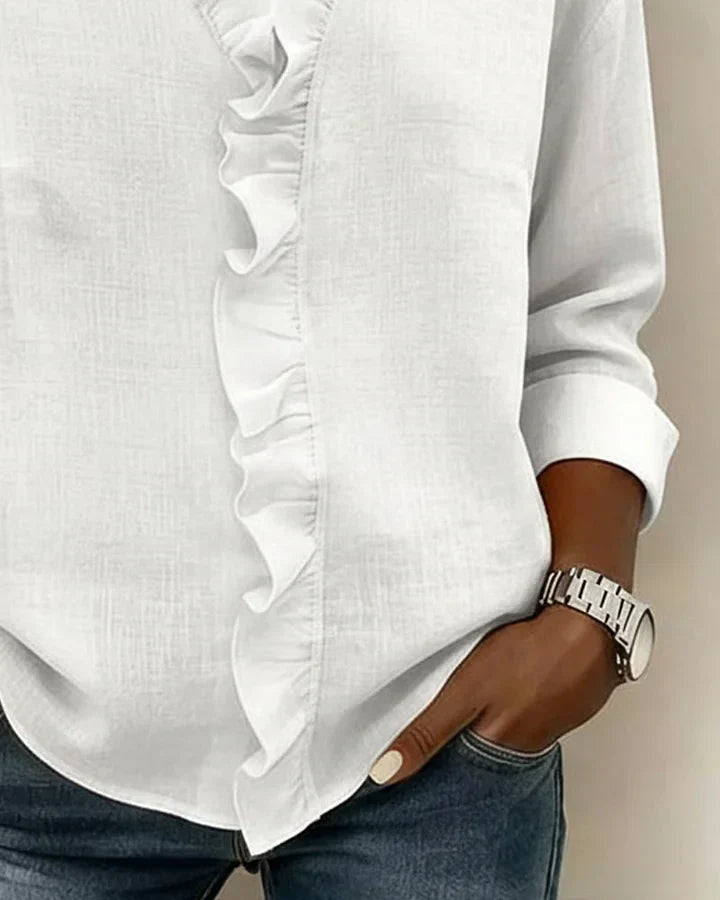 Linda | Blouse with Ruffles, V-Neck and Long Sleeves