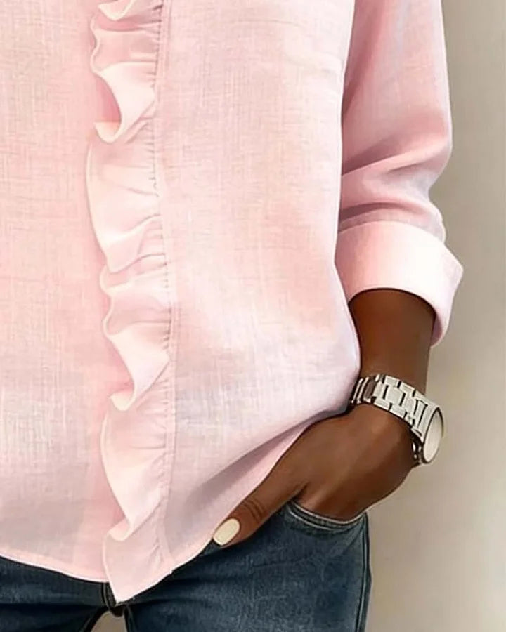 Linda | Blouse with Ruffles, V-Neck and Long Sleeves