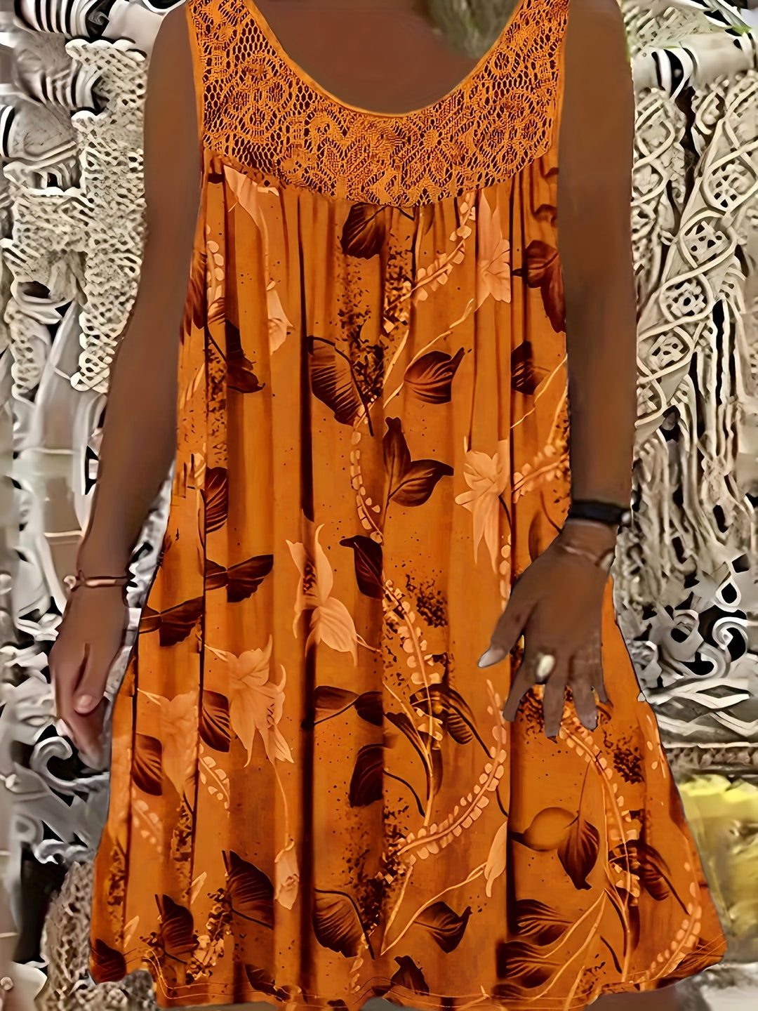 Eleanor™ – Elegant Floral A-Line Dress with Lace Trim