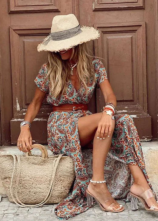 Amanda™ | Long Bohemian Dress with Elastic Waist