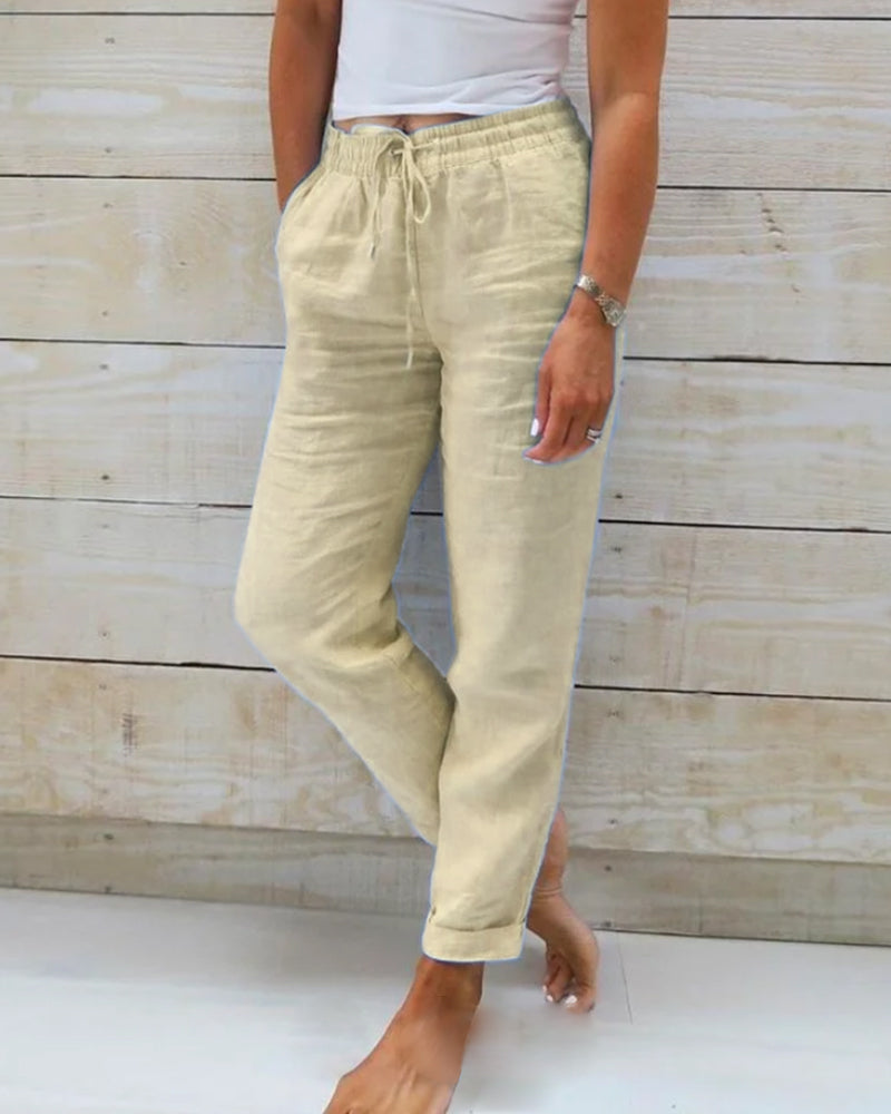 Liyah | Pantalon en lin confortable avec taille élastique