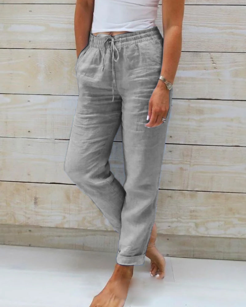 Liyah | Pantalon en lin confortable avec taille élastique
